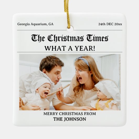 Personalisierte Weihnachtszeitung Double Foto Keramikornament (Vorderseite)