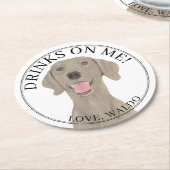 Personalisierte Weimaraner-Hunde-Hochzeit Runder Pappuntersetzer (Angewinkelt)