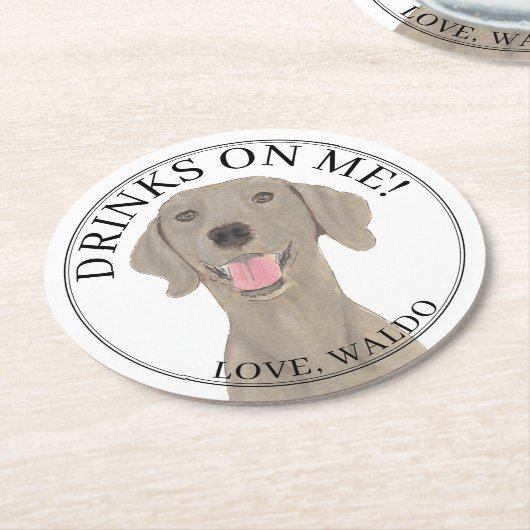 Personalisierte Weimaraner-Hunde-Hochzeit Runder Pappuntersetzer (Angewinkelt)