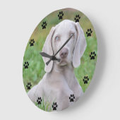 Personalisierte Weimaraner Welpenhundepuw Druckzei Große Wanduhr (Winkel)