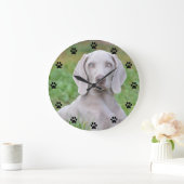 Personalisierte Weimaraner Welpenhundepuw Druckzei Große Wanduhr (Zuhause)