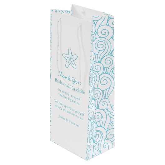 Personalisierte Weinbeutel mit Seesternblauer Gast Geschenktüte Für Weinflaschen (Vorderseite Schrägansicht)