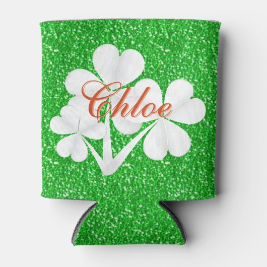 Personalisierte weiße Cloues Grüner Glitzer Dosenkühler (Vorderseite)