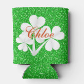 Personalisierte weiße Cloues Grüner Glitzer Dosenkühler (Rückseite)