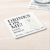 Personalisierte Weiße-Dog-Hochzeit Rechteckiger Pappuntersetzer (angewinkelt)