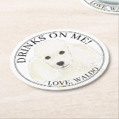 Personalisierte Weiße-Dog-Hochzeit Runder Pappuntersetzer (Angewinkelt)