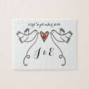 Personalisierte weiße Doves Wedding Jigsaw Puzzle