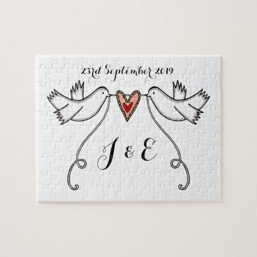 Personalisierte weiße Doves Wedding Jigsaw Puzzle (Horizontal)
