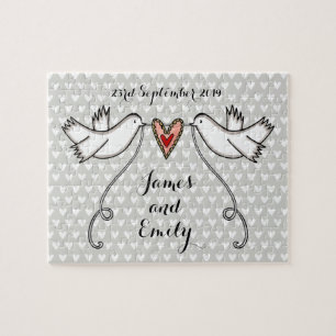 Personalisierte weiße Doves Wedding Jigsaw Puzzle