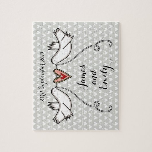 Personalisierte weiße Doves Wedding Jigsaw Puzzle (Vertikal)