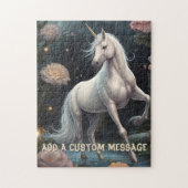Personalisierte weiße Einhorn-Blumen Puzzle (Vertikal)