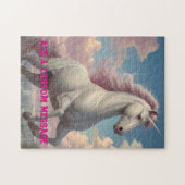 Personalisierte weiße Einhornwolken Puzzle (Horizontal)