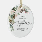 Personalisierte Weiße Flora Erstes Weihnachtsfest Keramik Ornament (Rechts)
