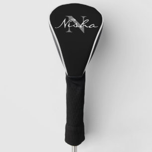 Personalisierte weiße graue Monogramm-Name schwarz Golf Headcover