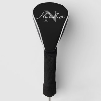 Personalisierte weiße graue Monogramm-Name schwarz Golf Headcover