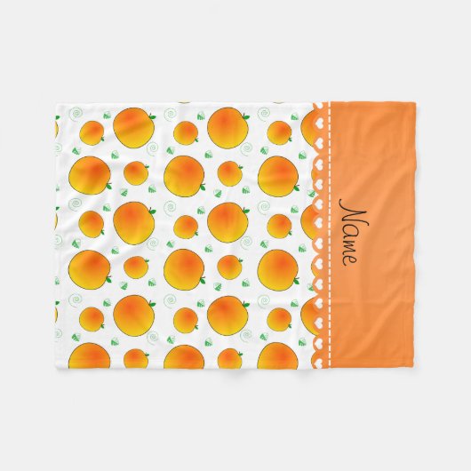Personalisierte weiße Pfirsiche grüne Blätter wirb Fleecedecke (Vorderseite (Horizontal))