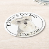 Personalisierte Weiße Schnauzer-Hundeschehen Runder Pappuntersetzer (Angewinkelt)