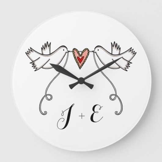 Personalisierte weiße Tauben Hochzeitsgeschenk Acr Große Wanduhr (Vorderseite)