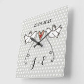 Personalisierte weiße Tauben Hochzeitsgeschenk Acr Quadratische Wanduhr (Winkel)