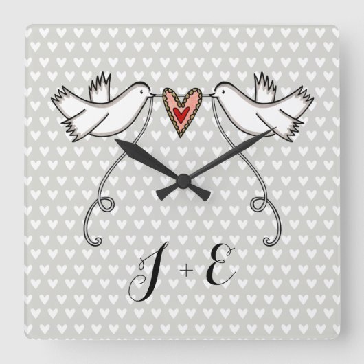 Personalisierte weiße Tauben Hochzeitsgeschenk Akr Quadratische Wanduhr (Vorderseite)