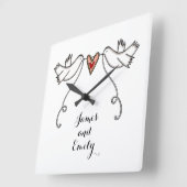 Personalisierte weiße Tauben Hochzeitsgeschenk Akr Quadratische Wanduhr (Winkel)