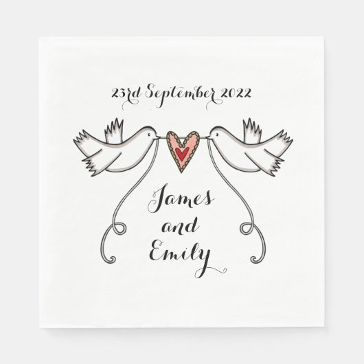 Personalisierte Weiße Tauben und Hochzeit der Lieb Serviette (Vorderseite)