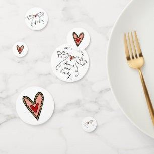 Personalisierte weiße Tauben und Liebe Herz Konfetti