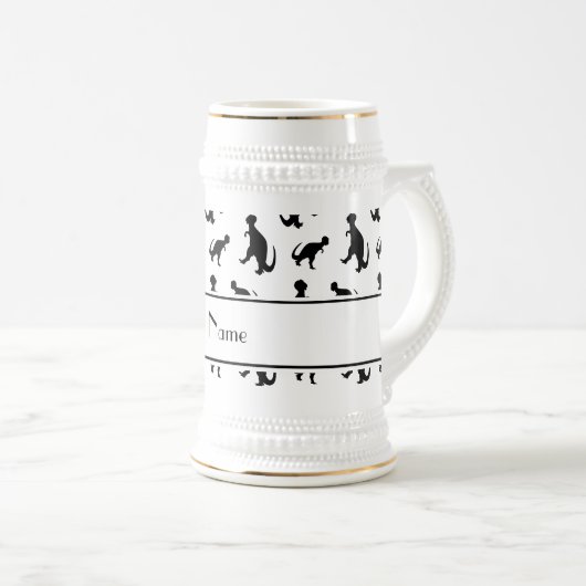Personalisierte weiße trex Namensdinosaurier Bierglas (VorderseiteRechts)