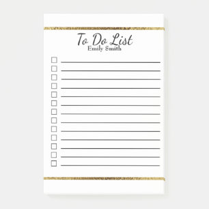 Personalisierte weiße und goldene linierte To-Do-L Post-it Klebezettel