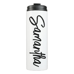 Personalisierte weiße und schwarze Pinsel Schrift Thermosbecher