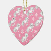 Personalisierte Weißpferde und Schneeflocken auf r Keramik Ornament (Links)