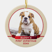 Personalisierte Welpe 1 Weihnachtsmann Foto Rot Keramik Ornament (Vorne)