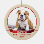 Personalisierte Welpe 1 Weihnachtsmann Foto Rot Keramik Ornament (Hinten)