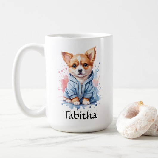 Personalisierte Welpenwasserfarbe Kaffeetasse (Mit Donut)