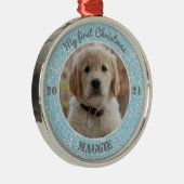 Personalisierte Welpe's erstes Weihnachtsfest Foto Ornament Aus Metall (Rechts)