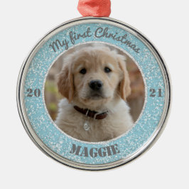 Personalisierte Welpe's erstes Weihnachtsfest Foto Ornament Aus Metall