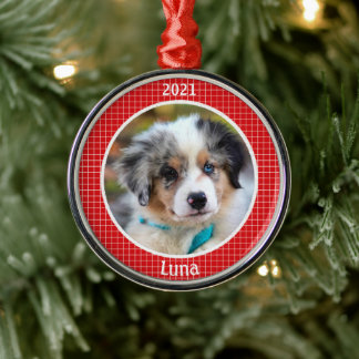 Personalisierte Welpe's erstes Weihnachtsfest Foto Ornament Aus Metall
