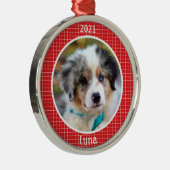 Personalisierte Welpe's erstes Weihnachtsfest Foto Ornament Aus Metall (Rechts)