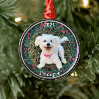 Personalisierte Welpe's erstes Weihnachtsfest Foto Ornament Aus Metall