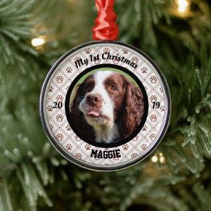 Personalisierte Welpe's erstes Weihnachtsfest Foto Ornament Aus Metall