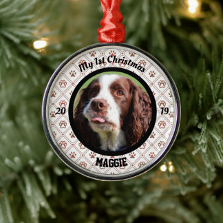 Personalisierte Welpe's erstes Weihnachtsfest Foto Ornament Aus Metall