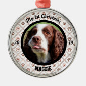 Personalisierte Welpe's erstes Weihnachtsfest Foto Ornament Aus Metall (Vorne)