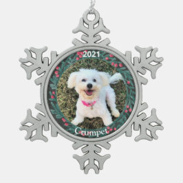 Personalisierte Welpe's erstes Weihnachtsfest Foto Schneeflocken Zinn-Ornament