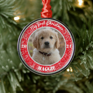 Personalisierte Welpe's First Christmas Foto Metal Ornament Aus Metall