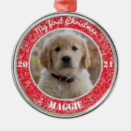 Personalisierte Welpe's First Christmas Foto Metal Ornament Aus Metall