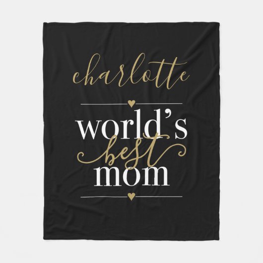 Personalisierte Welten beste Mama Schwarz und Gold Fleecedecke (Vorderseite)