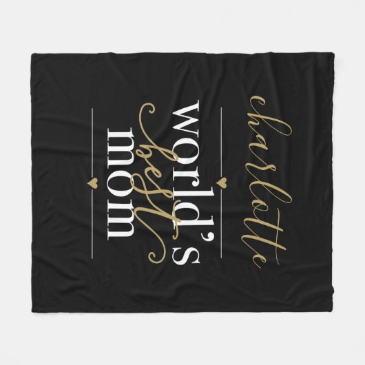 Personalisierte Welten beste Mama Schwarz und Gold Fleecedecke (Vorderseite (Horizontal))