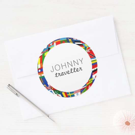 Personalisierte Weltflagge Runder Aufkleber (Umschlag)