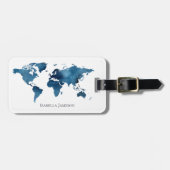 Personalisierte Weltkarte für Navy Blue Watercolor Gepäckanhänger (Vorderseite horizontal)
