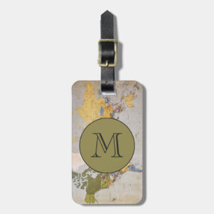 Personalisierte Weltkarte mit Monogramm und Adress Gepäckanhänger